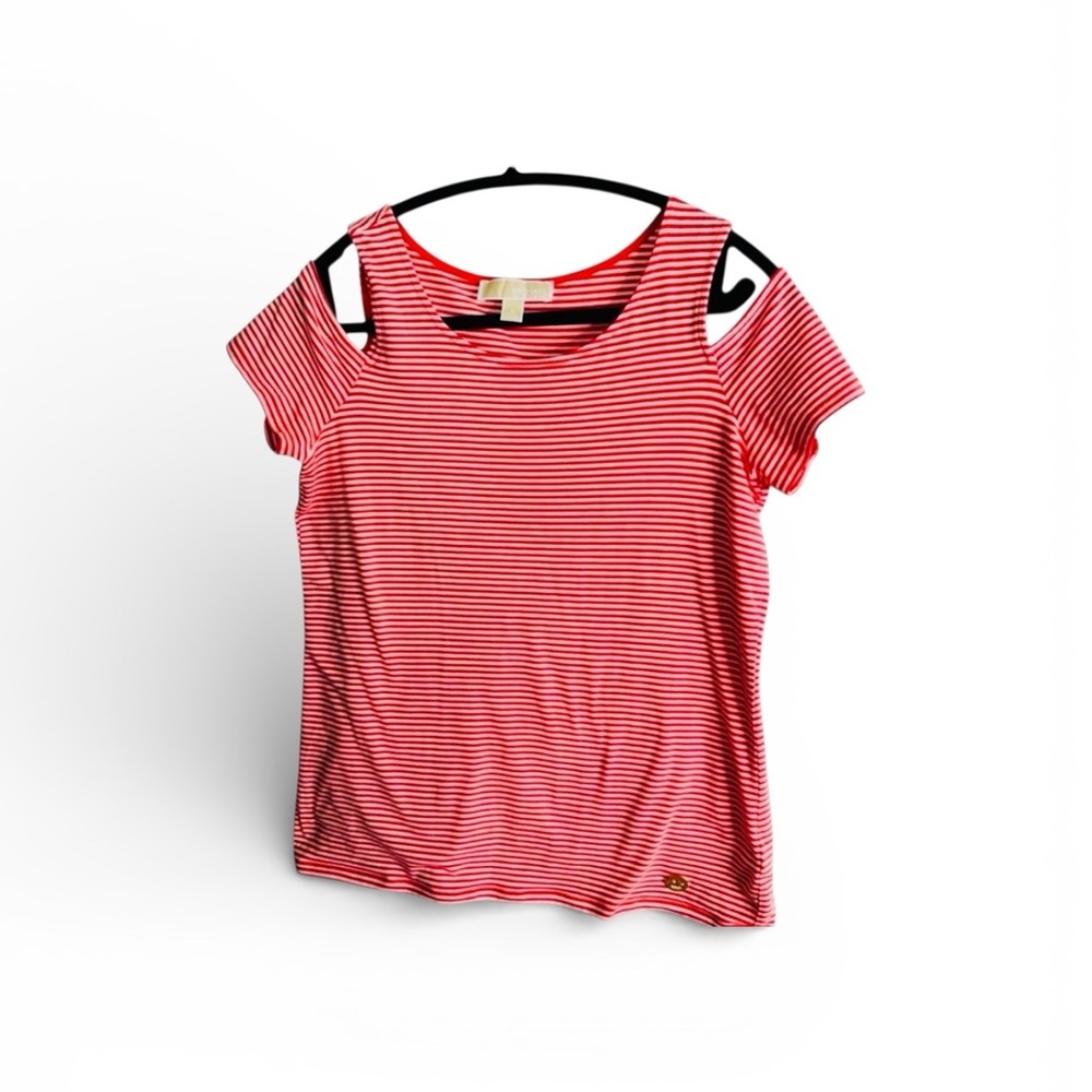 Michael Kors Red and White Striped Short Sleeve Top Size Small